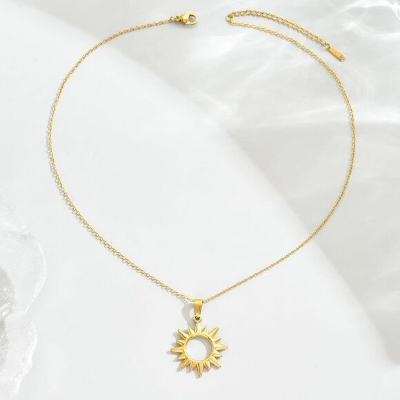 ⚡Gold Necklace for Women 18K Plated Crescent Moon Sun Horse Shoe Horn Pendant - Picture 6 of 7